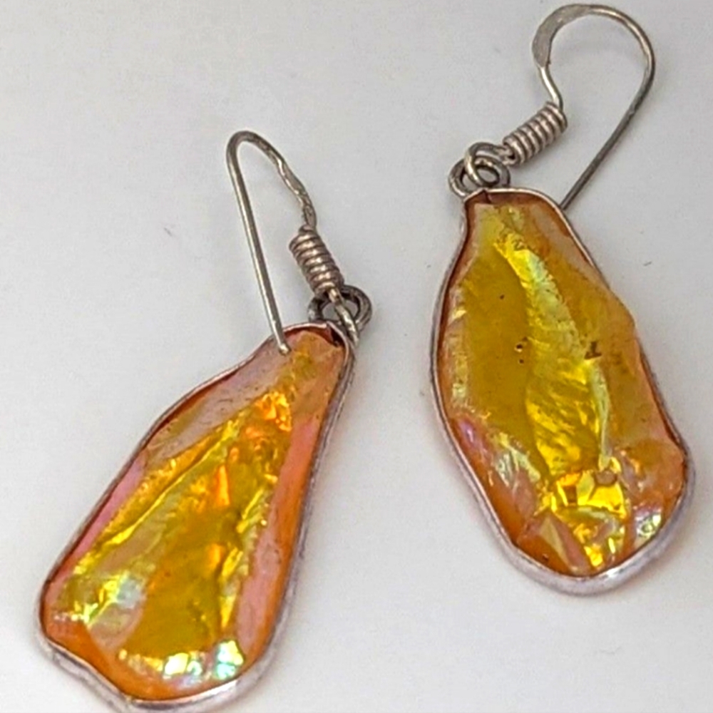 Yellow Titanium Druzy Gemstone 925 Sterling Silver Handmade Dangle Earrings